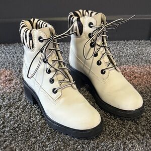 Timberland Cream and Black Lace-Up Combat Boots